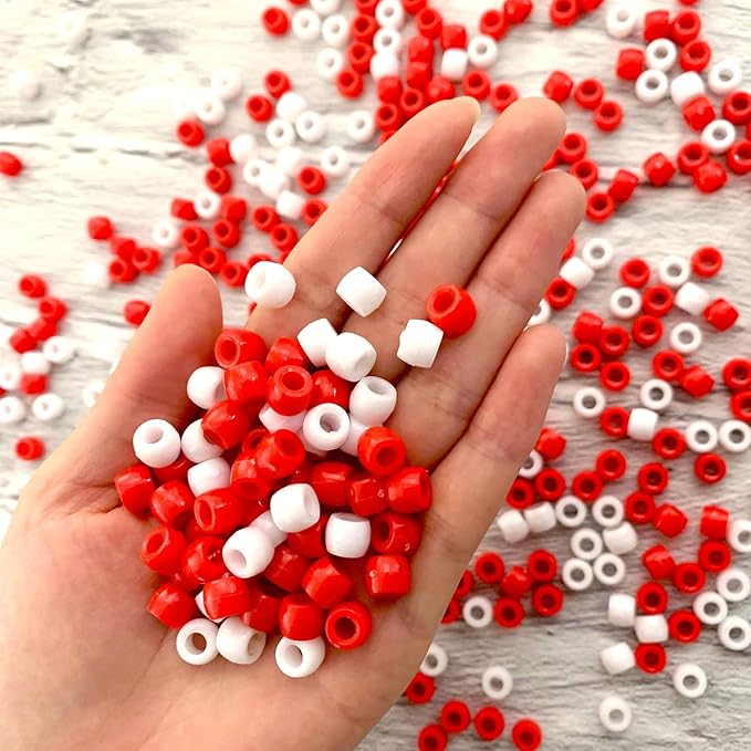 llxieym 1200 pieces christmas pony beads plastic beads craft beads for christmas diy craft making (red and white)