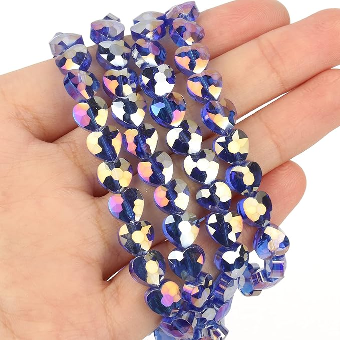 70pcs 8mm AB Dark Purple Faceted Heart Beads for Jewelry Making Crystal Glass Beads for Bracelets Necklace Crafts, Friendship Bracelet Kit, Love Gifts