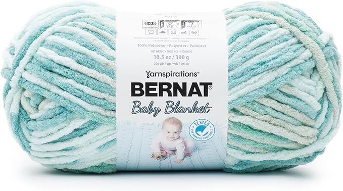 Bernat Baby Blanket 300g Baby Blue- Green Yarn - 1 Pack of 300g/10.5oz - Polyester - 11 Super Bulky - Knitting/Crochet