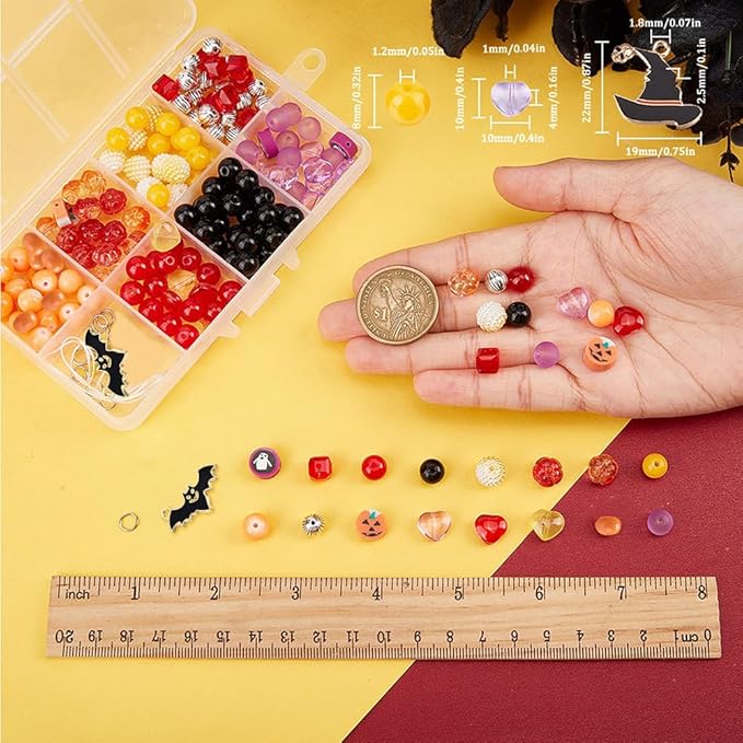SUNNYCLUE 1 Box 6 Set Halloween Bracelet Making Kit Ghost Cat Charm Pumpkin Charms Colorful Clay Glass Beads for Jewelry Making Kits Beginners Starter Adult Women Halloween Bead Kits Adult