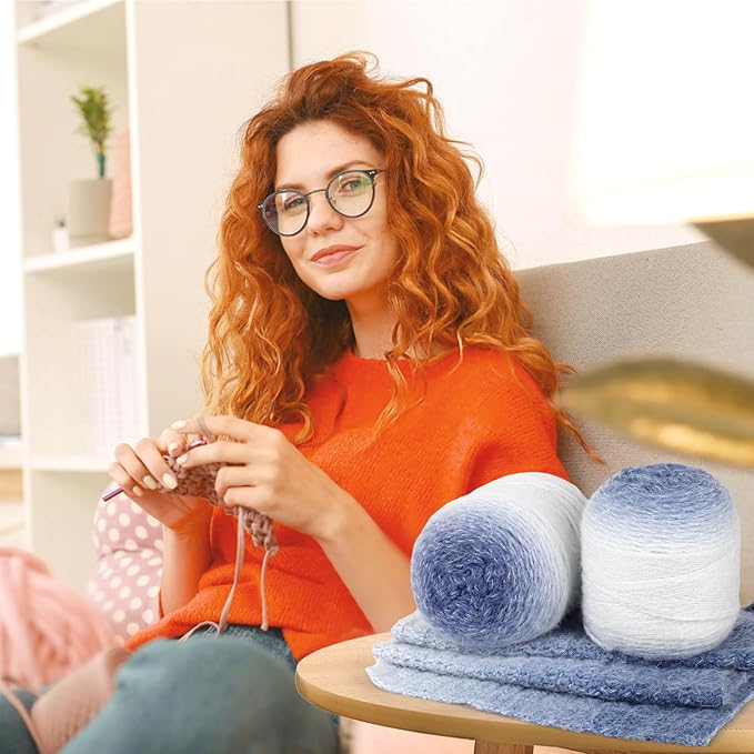 Katech Ombre Yarn for Crocheting-Large Skein of Gradient Yarn Cake-2 Pack of 200g/7.05 oz-80% Acrylic,20% Nylon- #4 Medium-Perfect for Star Blankets, Scarves, Shawls and Garments (B)