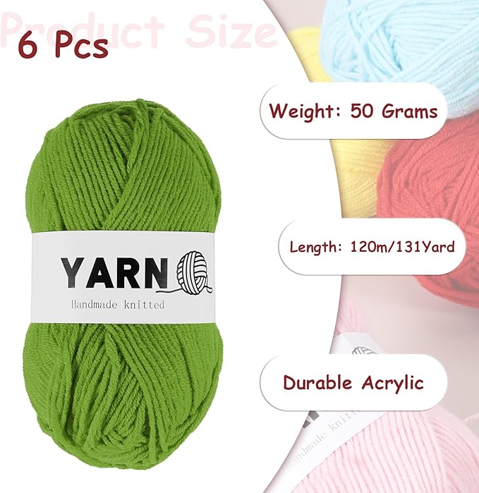 6Pcs Green Acrylic Yarn 790 Yard 4 Ply Soft Crochet Yarns Sport Weight Yarn,[for DIY Crocheting Knitting Craft Blankets Hats]-300g