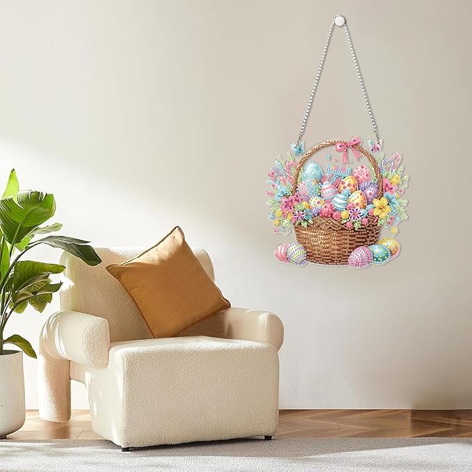 BAWKENTON Easter Hanging Diamonds Art kit for Adult, DIY Diamonds Painting Art Kit, 7.72x7.12 inch Acrylic Diamonds Painting Board Kit Ornament, Special Crystal Diamond Hanging Ornament