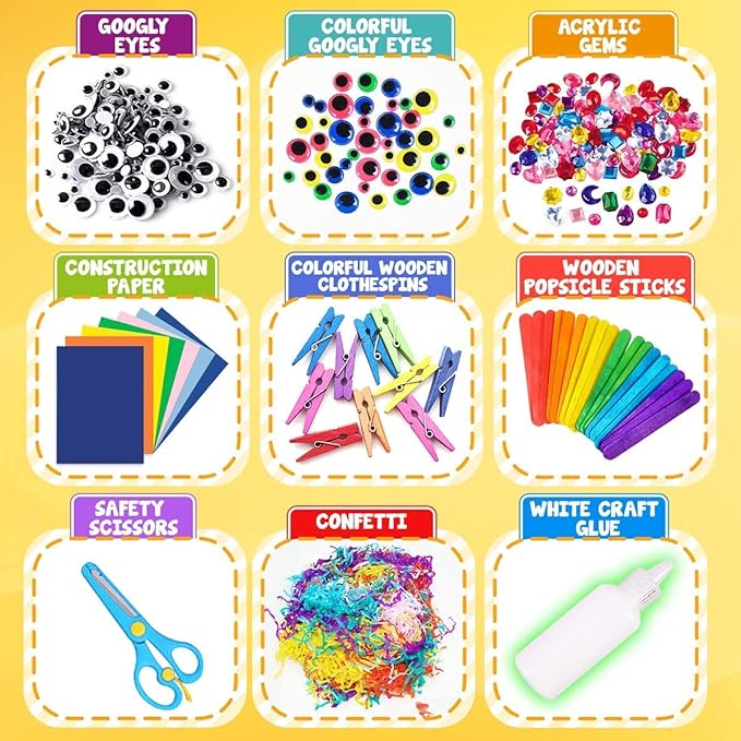 FUNZBO Easter Arts and Crafts School Supplies for Kids-Kindergarten School Supplies Set with Glitter Glue Stick,Glue,Pipe Cleaners Craft and Kids' Scissor,Birthday Gifts for Girls Boys Age 4+
