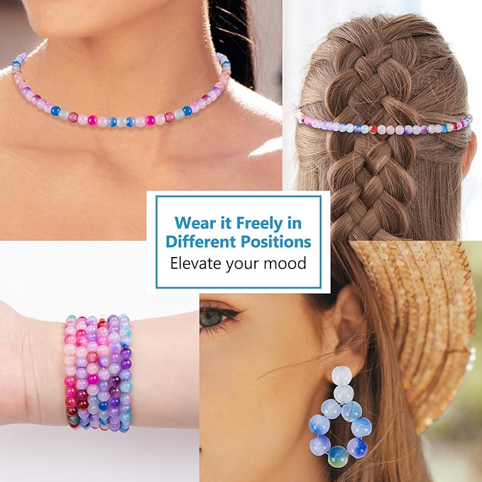 XSEINO About 1200+ pcs 6mm Glass Beads Bracelet Making Kit, 24 Assorted Blue Bi-Color Fusion Series Crystal Beads for Jewelry Making, DIY Crafts, Friendship Bracelets