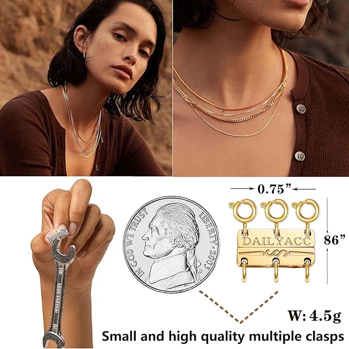 layering necklace clasp,18 k gold and silver separator for stackable necklaces