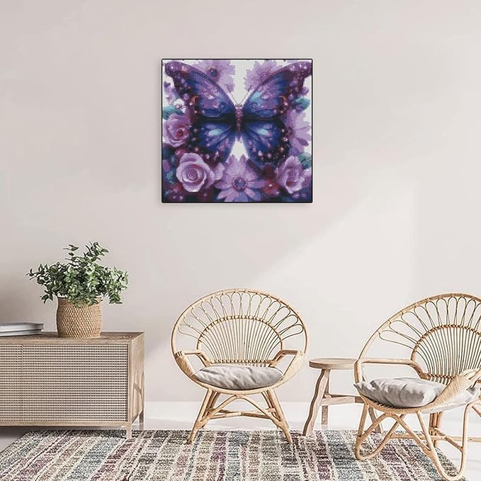Butterfly Flower Stamped Cross Stitch Kits Flower Cross Stitch Patterns,Dimensions Cross Stitch Kits Embroidery Kit Arts and Crafts for Beginners 13.7x13.7 inches