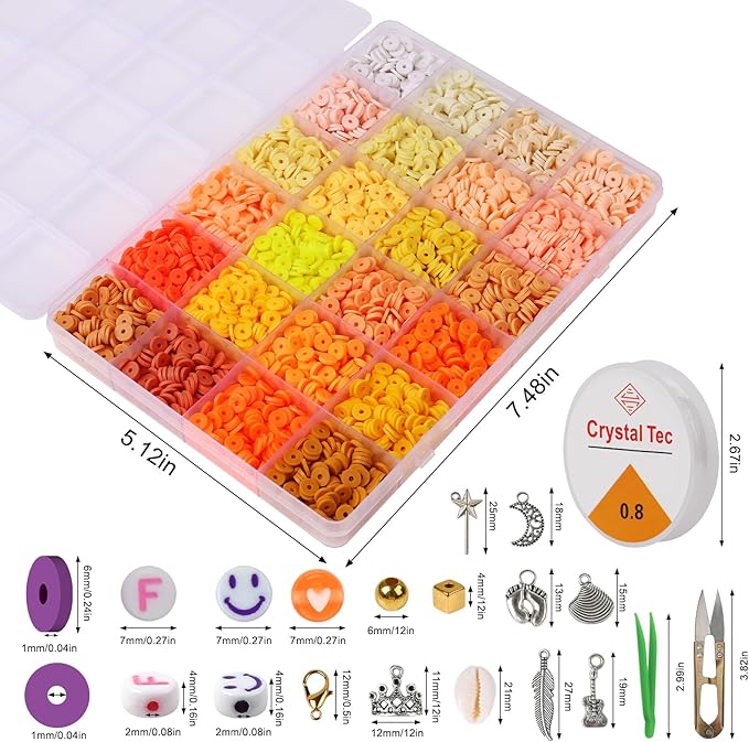 XSEINO 23000Pcs Clay Beads Bracelet Making Kit, 6Boxes 125Colors Friendship Polymer Beads and 5 Styles Letter Beads with Jewelry Making Accessories and 3 Rolls Crystal Cord for Crafts Christmas Gifts