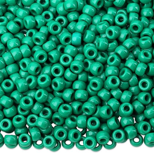 1000Pcs Green Pony Beads Necklace Crafts 6x9mm Bulk Plastic Bead for Bracelets, Hair Braids Hair Pony Kandi Beads for Jewelry Making Keychain (Green)