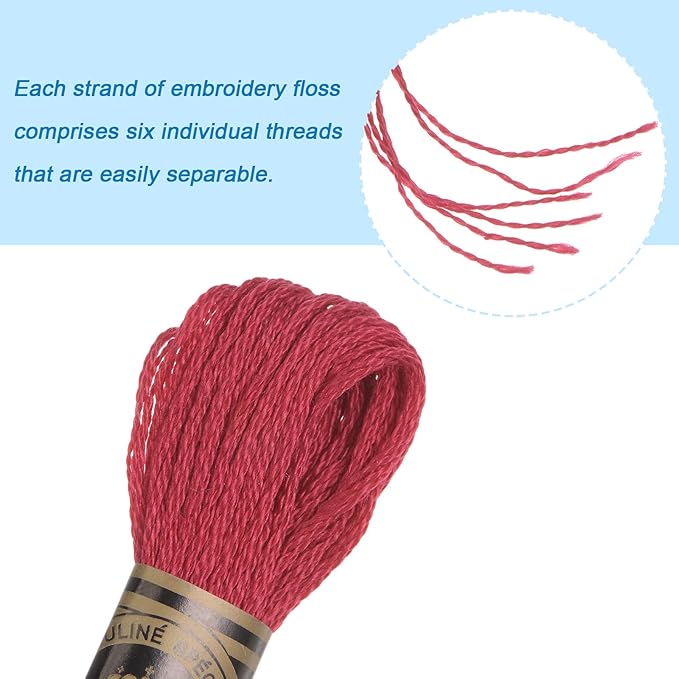 HARFINGTON 12 Skeins Embroidery Floss 8m Each Egyptian Long Fiber Cotton Cross Stitch Thread 26S/2x6 for Embroidery Projects Bracelet, Vermilion