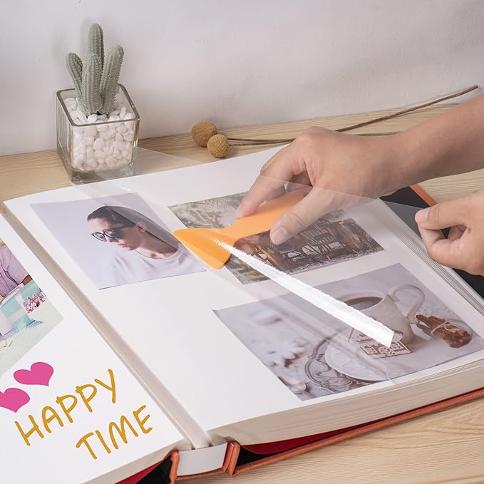 Large Photo Album Self Adhesive 4x6 5x7 3x5 8.5x11 Scrapbook Magnetic Album DIY Scrap Book Length 13 x Width 12.8 (Inches) 120 Sticky Pages Linen Cover DIY Photo Album (Orange)