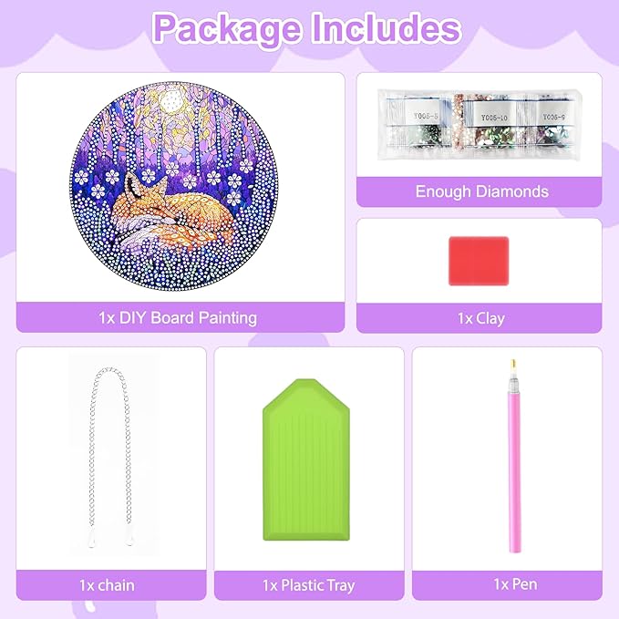 TOSTOG Fox Diamond Art Hanging Kits for Adults, Purple Jungle Diamond Painting for Adults Window Pendant, Special Shape Diamonds Diamond Painting Hanging Pendant Kit for Wall Home Decor Gift