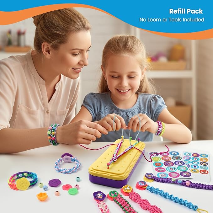DDAI Friendship Bracelet Refill Pack for Kids 6+ – Bracelet Making Refill Supplies with Extra Cords, Charms & Stickers, DIY Arts and Craft Accessories