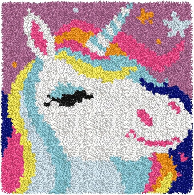 Numptain Latch Hook Kits for Adults,DIY Rug Crafts Unicorn Pattern Color Printed Canvas,Latch Hook Kits for Beginners Handmade Needlework Crafts Home Decoration,12"x12" NT22