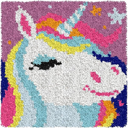 Numptain Latch Hook Kits for Adults,DIY Rug Crafts Unicorn Pattern Color Printed Canvas,Latch Hook Kits for Beginners Handmade Needlework Crafts Home Decoration,12"x12" NT22