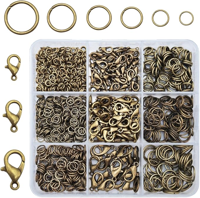 inspirelle 900 pieces open jump rings and 120 pieces lobster clasps metal split rings connector rings for jewelry making bronze