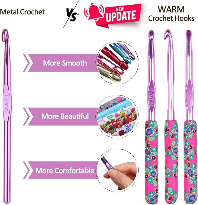 Coopay Warm Crochet Hooks Large, 10mm 9mm 8mm 7mm 6.5mm Large Crochet Hooks for Chunky Yarn Blanket Sweater Thick Wool, Big Crochet Kit for Arthritic Hands Knitting & Crochet Supplies