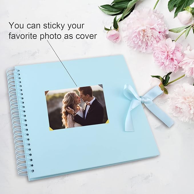 GOTIDEAL 12 x 12 Inch Scrapbook Album with 10 Metallic Markers,80 Pages Craft Paper Photo Album for Wedding and Anniversary, Family DIY Photo Album with Scrapbooking Stickers Corners(Blue)