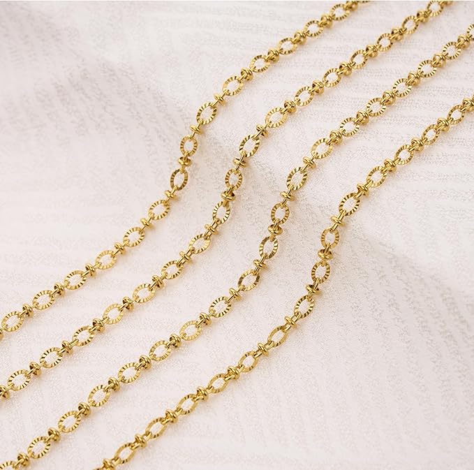 Jabogrii 13 Feet Gold Plated Embossed Oval Cable Chain for Jewelry Making Shiny Stainless Steel Jewelry Making Chains Bulk