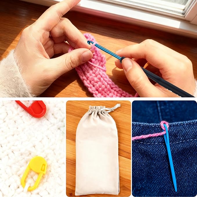 9 Sizes Crochet Hook Set,2mm-6mm Aluminum Crochet Kit for Beginners,Yarn Ergonomic Crochet Needles with Soft Grips for Arthritic Hands,Crochet Set with Small Tools,Ideal Crocheting Supplies,Dark Blue