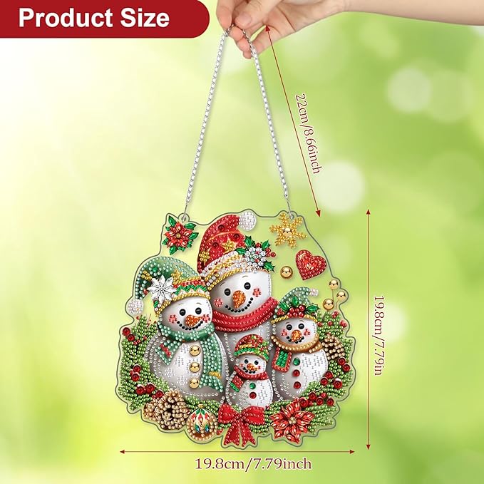 CEOVR Christmas Hanging Diamond Painting, Snowman Special Shape Diamond Art, Christmas Winter DIY Gem Art Craft for Adults, Acrylic Home Garden Decor with Chain, Box Kit 7.79x7.79In