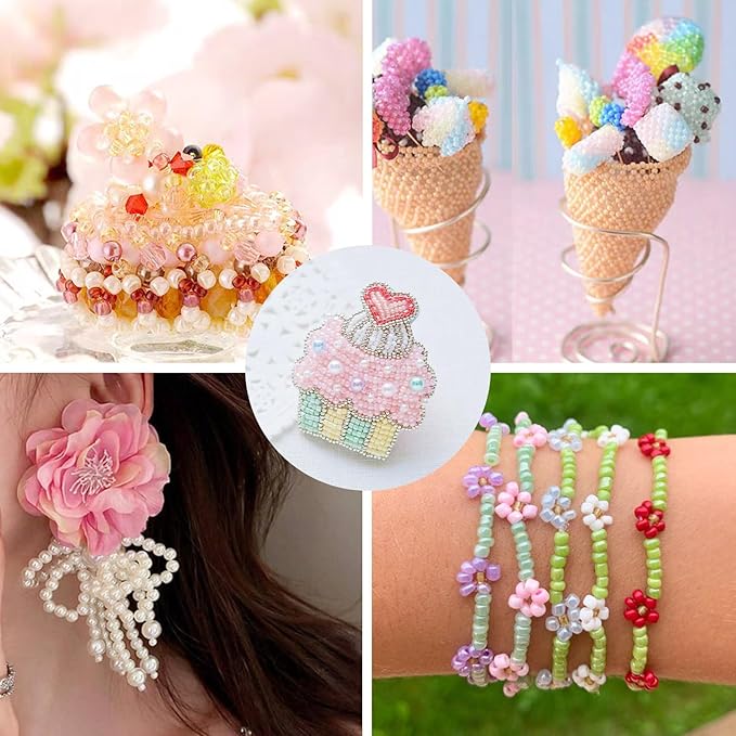 FASHEWELRY Ice Cream Beads Bracelet Making Kit, 9 Styles Cute Pony Beads Glass Seed Beads Acrylic Beads Lemon Clay Beads for Friendship Bracelet Summer Jewelry Making DIY Accessories