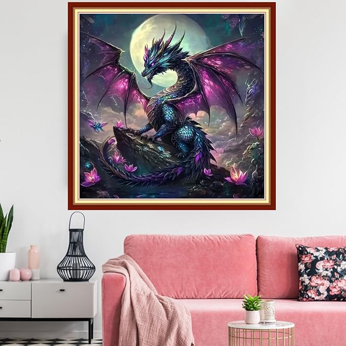 Redxing Stamped Cross Stitch Kits Embroidery kit for Beginners Adults Full Range of Embroidery Patterns Starter Kits DIY Printed Cross Stitch Kits Needlepoint Kits 11CT-Moon Dragon 18x18 inchs
