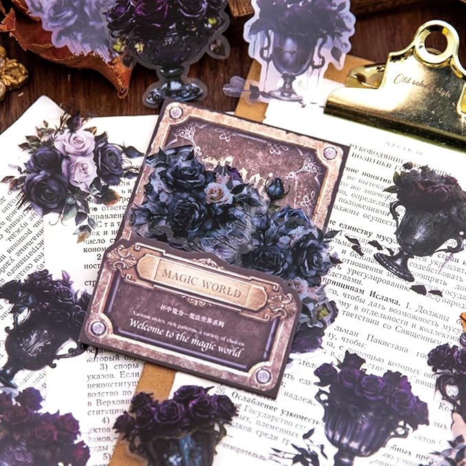 180Pcs Gothic PET Scrapbook Stickers, Dark Aesthetic Designs for Scrapbooking Waterproof Journaling Supplies Junk Journal Ephemera with Storage Organizer