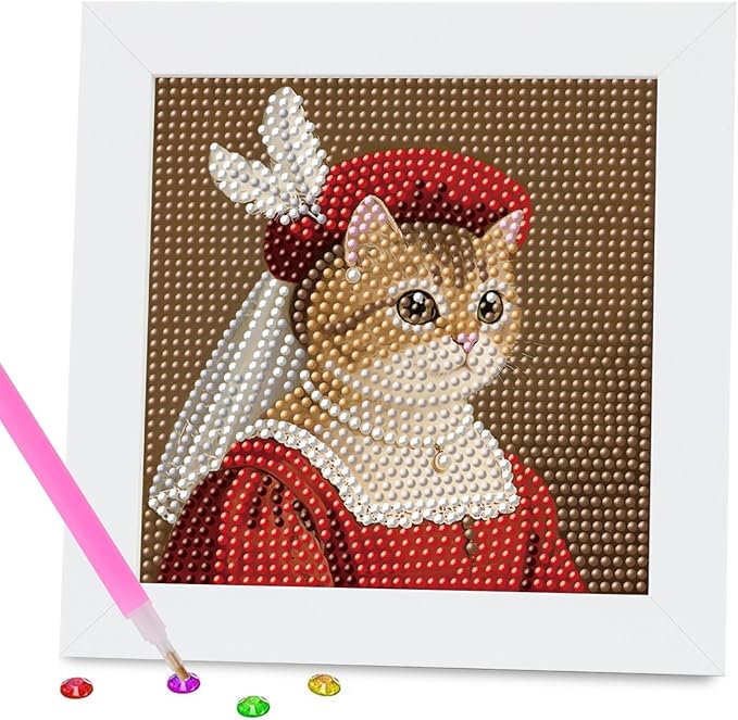 FlyingMage 5D Diamond Art Painting Kits with Wooden Frame, Cute DIY Diamond Art Mosaic Kits for Adults Women Teen, Kawaii Diamond Crafts Arts Full Drill Diamond Dots (Red Queen)