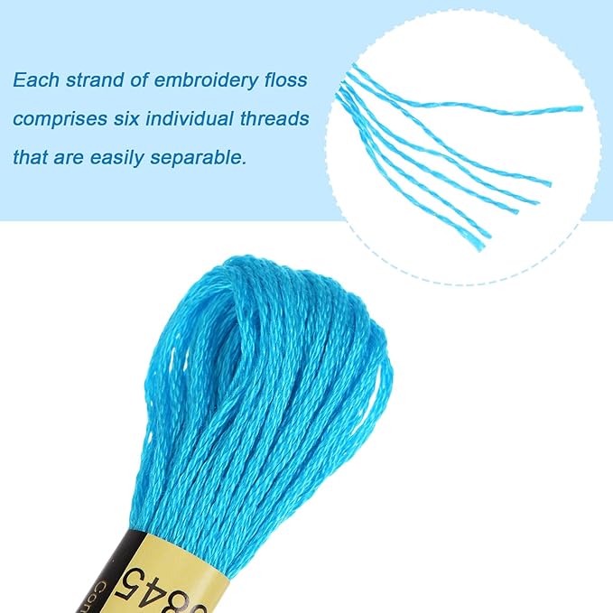 HARFINGTON 12 Skeins Embroidery Floss 8m Each Egyptian Long Fiber Cotton Cross Stitch Thread 26S/2x6 for Embroidery Projects Bracelet, Clear Blue