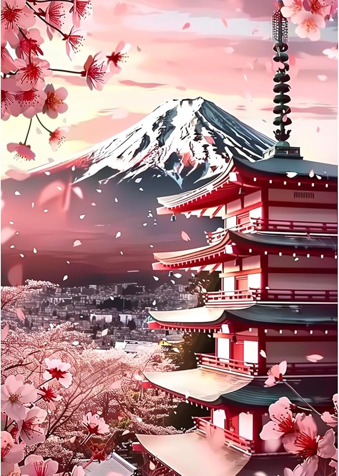SENQAO 5D DIY Diamond Painting Kits for Adults, Cherry Blossoms Flower Full Drill Embroidery Cross Stitch Crystal Rhinestone Paintings Pictures Arts Wall Decor Painting Dots Kits 12X16 inch
