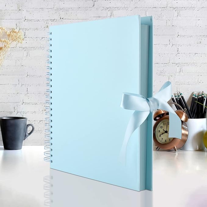 GOTIDEAL 12 x 12 Inch Scrapbook Album with 10 Metallic Markers,80 Pages Craft Paper Photo Album for Wedding and Anniversary, Family DIY Photo Album with Scrapbooking Stickers Corners(Blue)