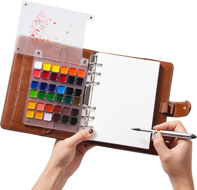 Fuumuui Portable Watercolor Sketchbook Set – Refillable 36-Color Travel Paint Kit & 100% Cotton Cold Press 20 Sheets Art Journal with Dual-Tip Travel Brush for Artists Outdoor Painting - Large