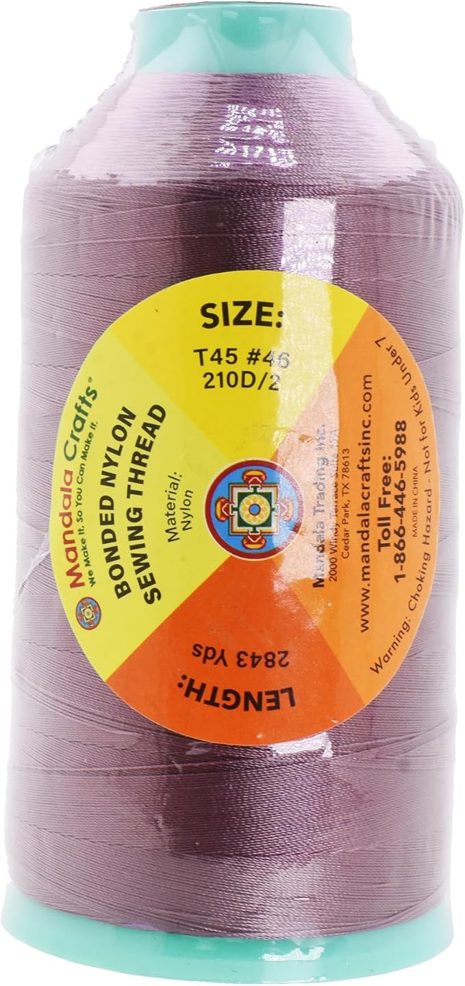 Mandala Crafts Size 46 210D T45 Bonded Nylon Thread - Mauve 2843 YDs Tex 45 Heavy Duty Sewing Threads for Leather, Jeans, Weaving, Outdoor Marine Upholstery