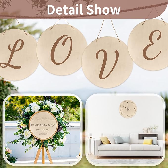 12 Inch Unfinished Wood Circles for Crafts, Wood Rounds Plaques for Cricut Crafts, Wooden Discs for Door Hanger Sign, Painting, Wood Burning, Christmas Home Décor(4Pcs Circle with Holes)