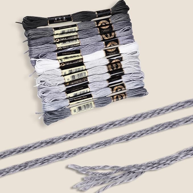 12 Skeins 6 Strands Grey Gradient Friendship Bracelet String Variegated Embroidery Needlepoint Cross Stitch Floss Yarn Thread Bulk for Sewing Bracelets Making Knitting Stitching Crafts DIY