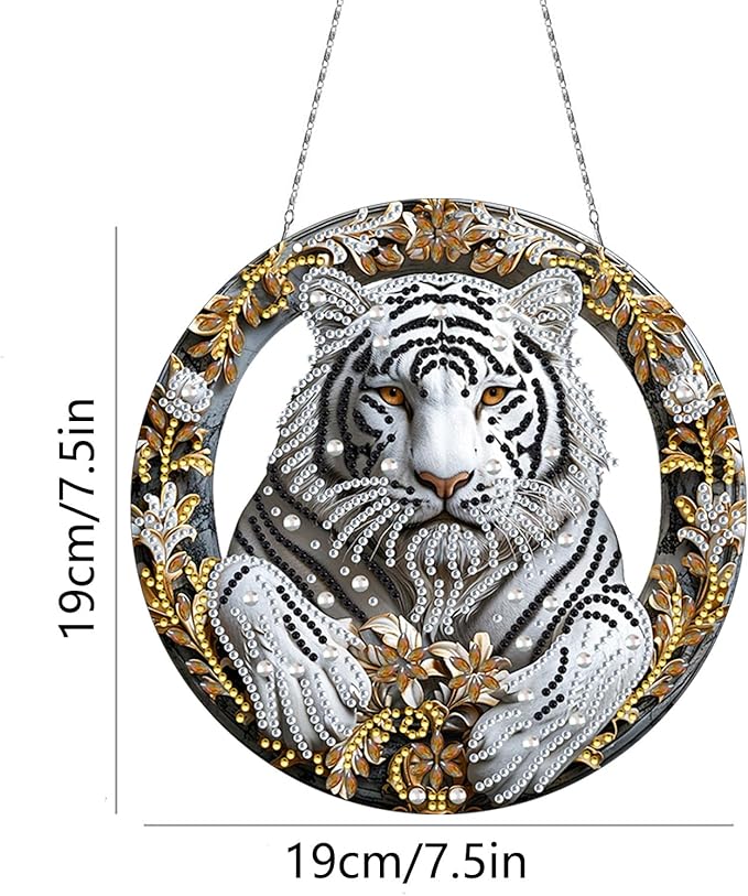 Generic DIY Hanging Diamond Pendant Special Shaped Crystal Diamond Art Painting Ornament Single Sided for Window Home Garden Wall Door Decor-White Tiger