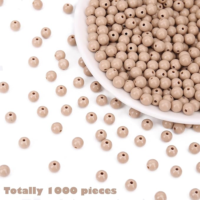 bonny boxx 1000pcs 6mm smooth light coffee round beads, plastic resin bubblegum balls chunky gumball beads for necklace and bracelet making, crafting supplies