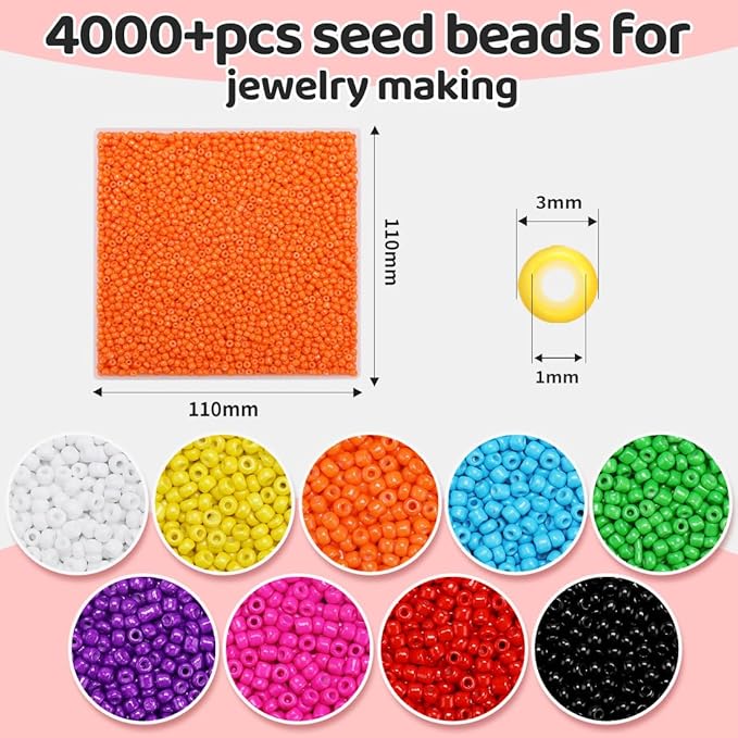 IOOLEEM Orange Seed Beads, 4000+ pcs 3mm Glass Beads for Jewelry Making, Bracelets