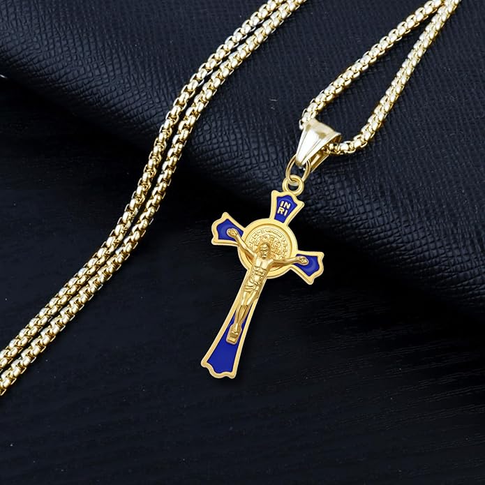 24Pcs/12Sets Rosary Kits Making Supplies Religious Cross and Center Medal Charm Alloy Enamel Saint Benedict Crucifix Pendant Beads for Adults Diy Catholic Jewelry