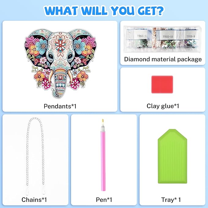 Bowetile Elephant Diamond Art Hanging Kits for Adults, 5D Special Shape Diamond Painting Flowers Pendant Kits, Animal Gem Art Suncatchers Painting Ornament for Home Garden Wall Decor