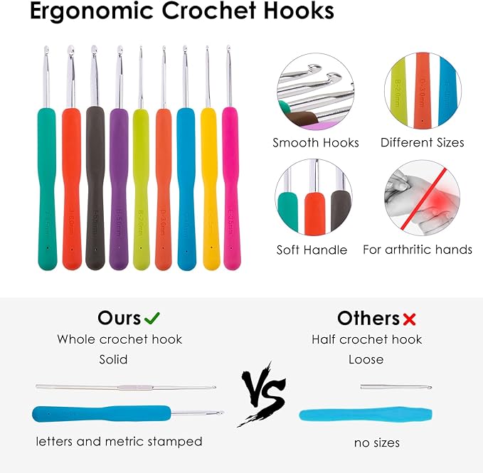 82Pcs Crochet Hook Set with Storage Case - Stand Up Crochet Hook Case with 20 Size Crochet Hooks & needles, Crochet Accessories - Crochet Needles Set for Crochet Lovers, Crochet Kit for Beginners