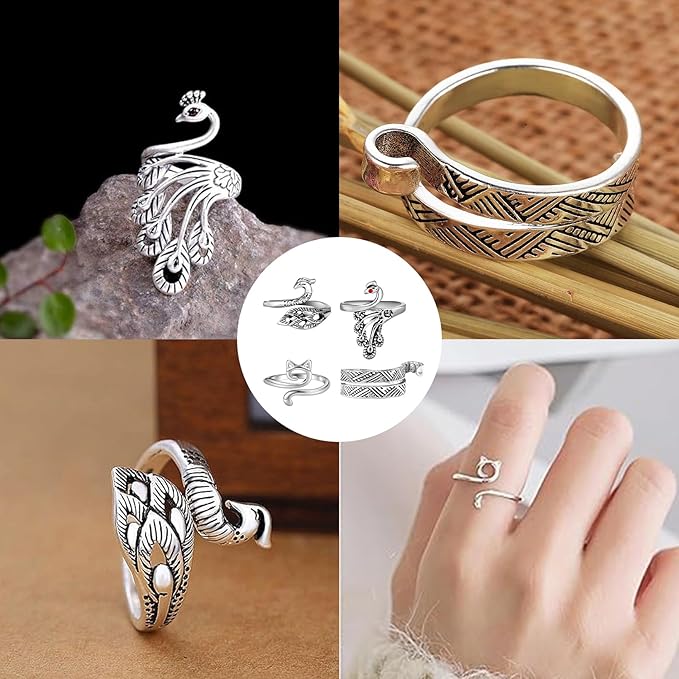 Adjustable Knitting Crochet Loop Ring 4 Pcs Crochet Ring for Finger Yarn Tension Rings Easy Crocheting Hand Knitting Supplies for Crochet Work for Women