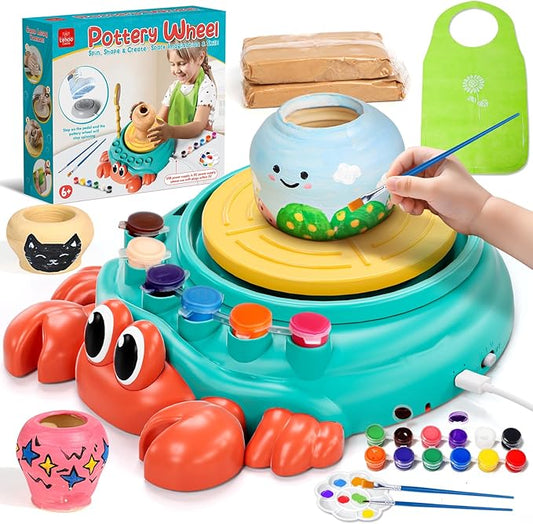 Lehoo Castle Pottery Wheel for Kids, Complete Pottery Arts and Crafts for Kids Ages 8-12 with Air Dry Clay Painting Kit Sculpting Tools, Art Supplies for Girls Boy Birthday Gift for Ages 6+