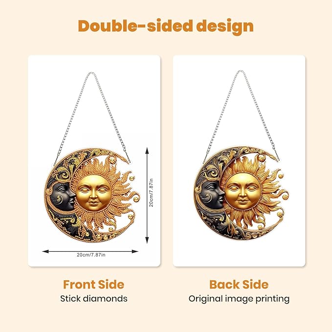 MXJSUA Sun and Moon Diamond Art Hanging Kits for Adults Beginners, Crystal Diamond Suncatchers, Special Shape Diamond Painting Pendant Window Ornament Gifts for Home Garden Door Wall Decor