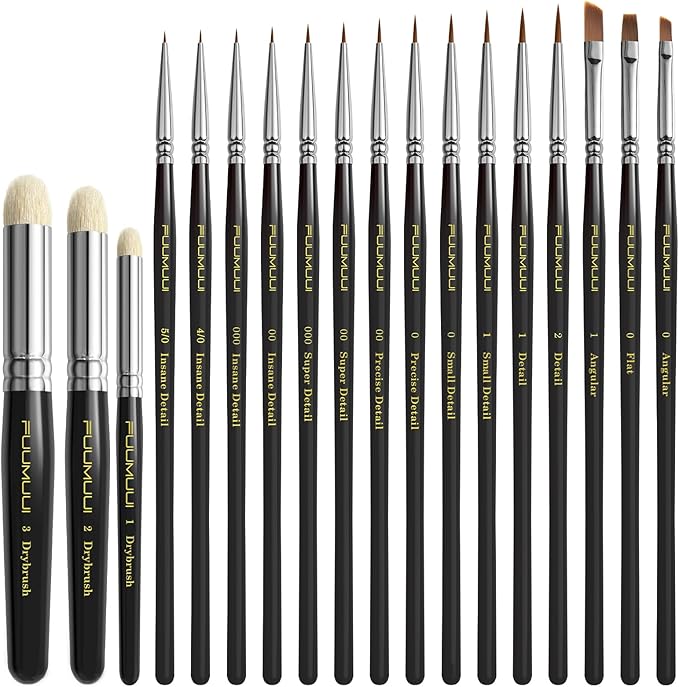 Miniature Model Paint Brushes Drybrush Set 18pcs for Effect, Fine Tip Model Painting - Professional Dry Brush Detail Paint Brushes for Miniature Acrylic, Watercolor, Oil Painting