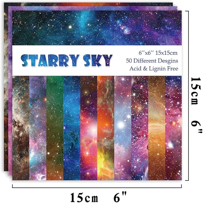 Origami Paper Kit 50 Sheets 70GSM 6 Inch Square Double Sided Color 50 Vivid Japanese Washi Chiyo Colors for Hand Crafts Origami Paper Arts Creativity.Galaxy