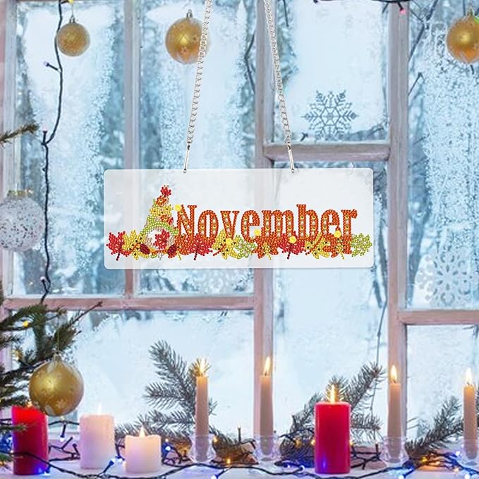 LazyFold Diamond Painting Kits Hanging Pendants, DIY Crystal Rhinestone Wreath Kits, Colored Imitation Art Point Diamond Art Window Pendants Home Garden Wall Door Birthday Festival Gifts (November)
