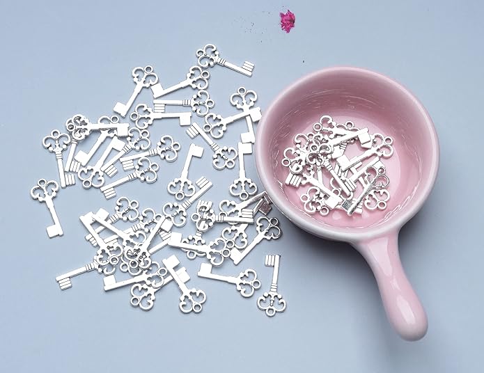 50 Pcs Keys Pendants Beading Supplies Vintage Metal Mini Key Charms for DIY Jewelry Making Kit Handmade Necklace Bracelet Key Ring Chain Earring Party Decoration