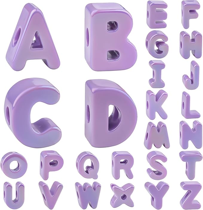 26 Pcs Cute Large Violet Letter Beads, 20mm Jumbo Square Acrylic Letter Beads, Big Letter Beads for Bracelets, Necklaces, Bagcharms, Shoelaces, Keychains, Lanyards, Letter Charms for Craft